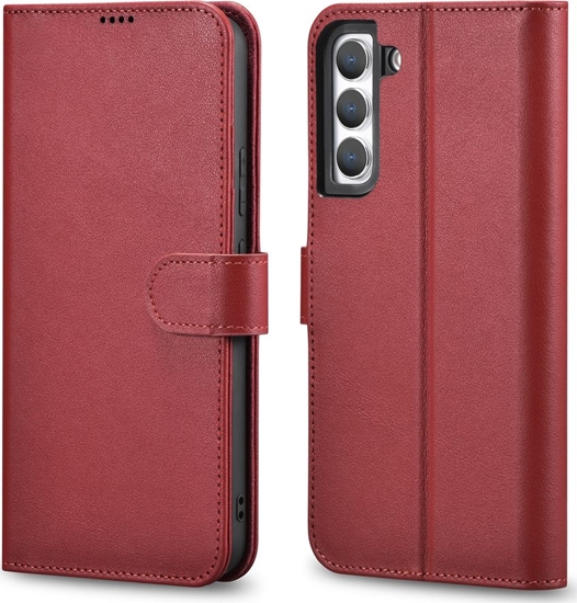 Изображение iCarer iCarer Haitang Leather Wallet Case skórzane etui do Samsung Galaxy S22+ (S22 Plus) portfel obudowa pokrowiec czerwony (AKSM05RD)