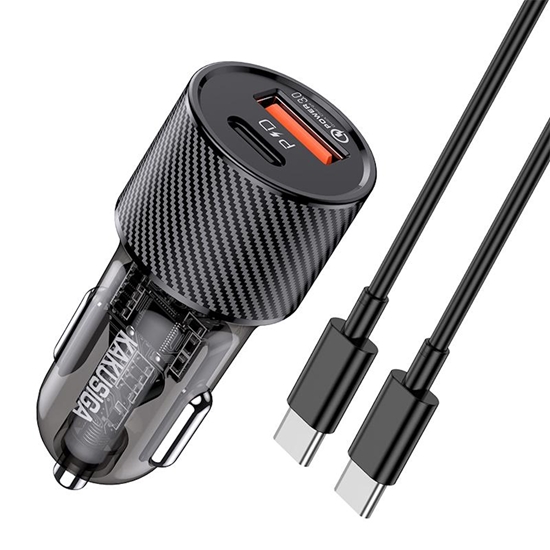 Picture of iKaku KSC-856 PD30W+QC3.0 Dual Port USB + Type-C auto lādētājs ar vadu Type-C uz Type-C