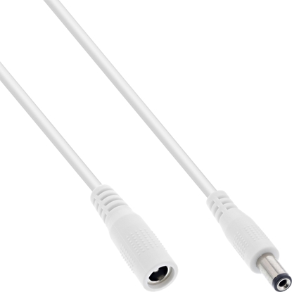 Attēls no InLine InLine® DC extension cable, DC plug male/female 5.5x2.1mm, white, 2m