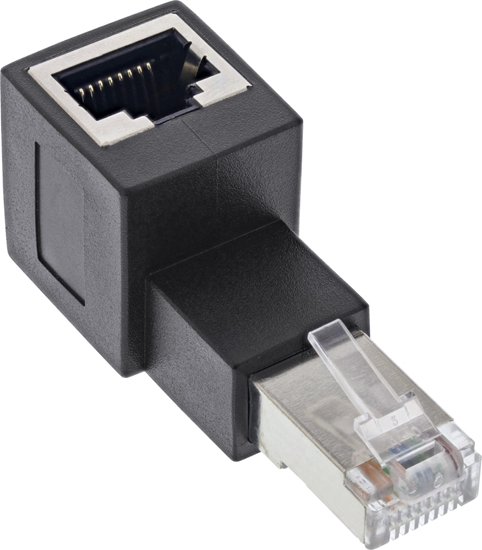 Picture of InLine InLine® patch cord adapter Cat.6A, RJ45 plug / socket, angled 90° upwards
