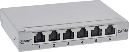 Изображение InLine InLine® Patch panel Cat.6A 0.5U 6-port, for table/wall/rail, with dust protection, grey