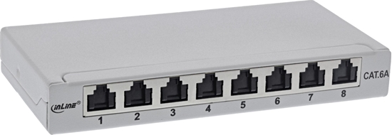 Picture of InLine InLine® Patch panel Cat.6A 0.5U 8-port, for table/wall/rail, with dust protection, grey