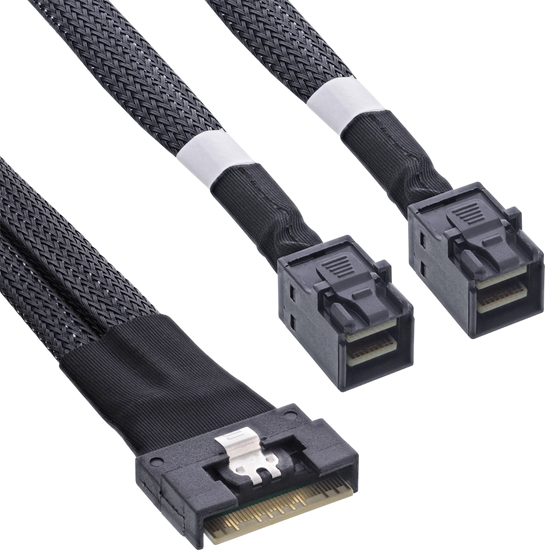 Picture of InLine InLine® Slim SAS cable, SFF-8654 8i to 2x SFF-8643, 0.75m
