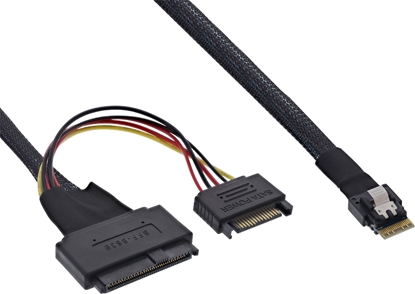 Picture of InLine InLine® Slim SAS cable, SFF-8654 to U.2 SFF-8639 + SATA power, 24Gb/s, 1m