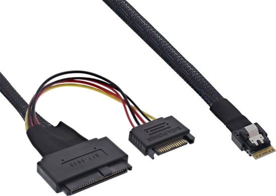 Изображение InLine InLine® Slim SAS cable, SFF-8654 to U.2 SFF-8639 + SATA power, 24Gb/s, 1m