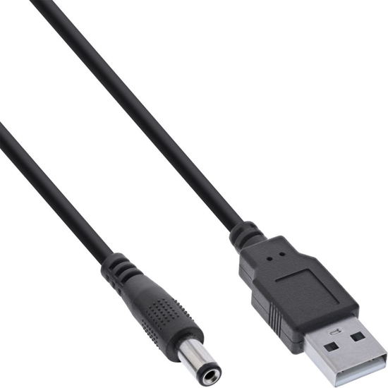 Picture of InLine InLine® USB DC power adapter cable, USB A male plug to DC plug 5.5x2.50mm, black, 1m