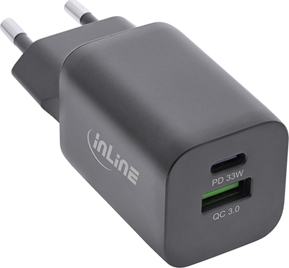 Picture of InLine InLine® USB power supply, charger, USB-A + USB Type-C, 33W, Power Delivery + Quick Charge