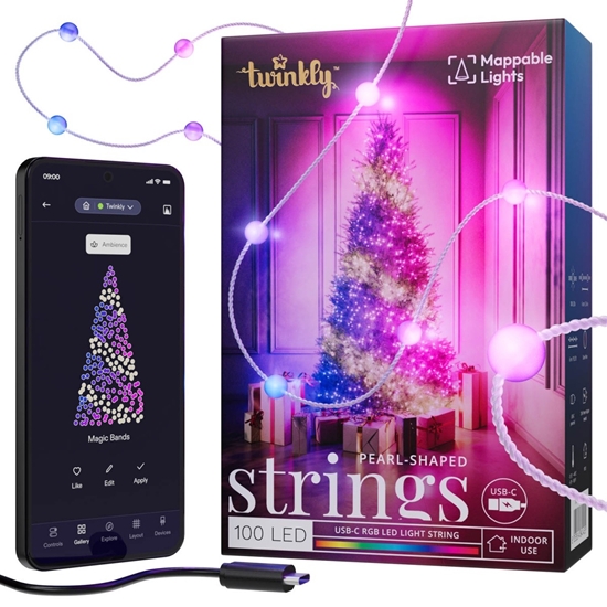 Picture of Inteligentne lampki dekoracyjne Strings USB-C (Candies) 100 LED RGB, perły, przezroczysty przewód, 6 m