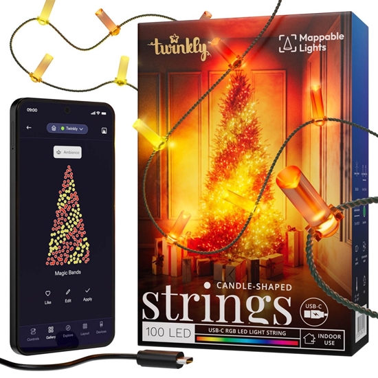 Picture of Inteligentne lampki dekoracyjne Strings USB-C (Candies) 100 LED RGB, świece, zielony przewód, 6 m