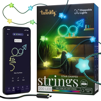 Picture of Inteligentne lampki dekoracyjne Strings USB-C (Candies) 200 LED RGB, gwiazdy, zielony przewód, 12 m