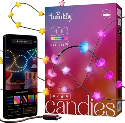 Attēls no Lampki choinkowe Twinkly Twinkly Candies - 200 Lampki w ksztacie gwiazd RGB LEDs, zielony przewód, USB-C