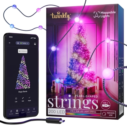 Picture of Inteligentne lampki dekoracyjne Strings USB-C (Candies) 200 LED RGB, perły, zielony przewód, 12 m