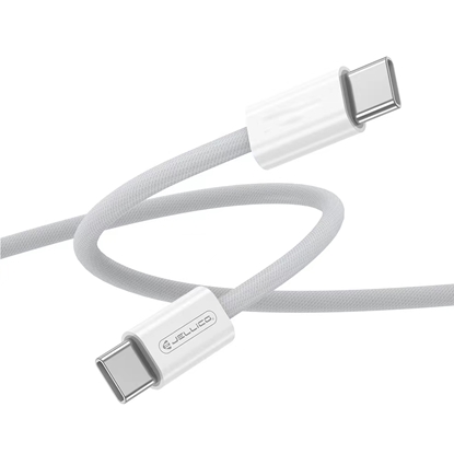 Изображение Jellico IP15 Pīta auduma iPhone 15 / 16 USB-C uz USB-C Datu & Ātrās PD 60W uzlādes kabelis 1m Balts