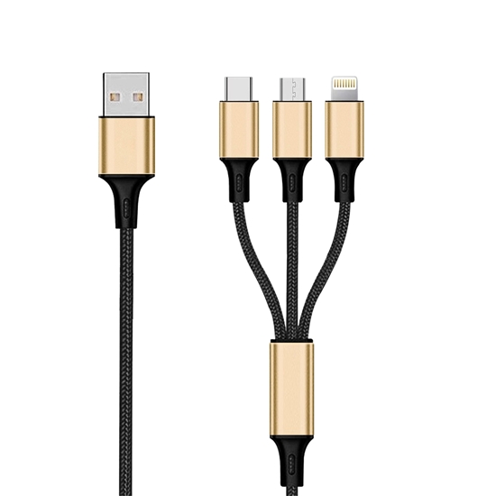 Picture of Kabel USB 2GO USB-A - USB-C + microUSB + Lightning 1.5 m Czarno-zoty (797152)