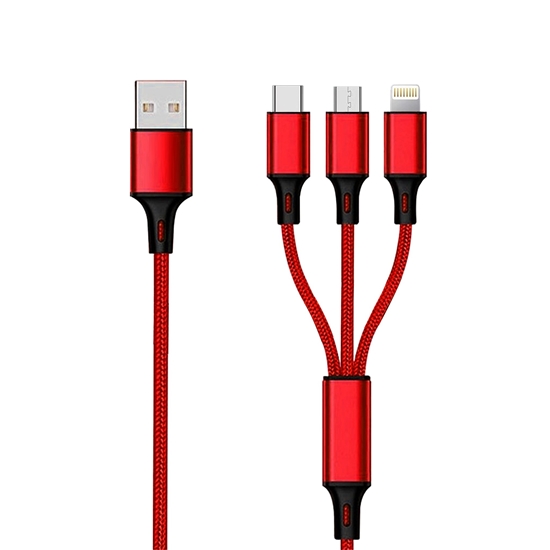 Изображение Kabel USB 2GO USB-A - USB-C + microUSB + Lightning 1.5 m Czerwony (797150)