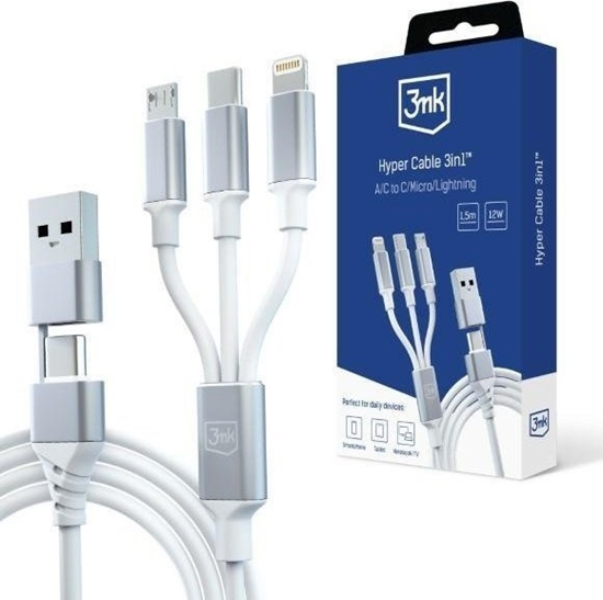 Picture of Kabel USB 3MK USB-A + USB-C - USB-C + microUSB + Lightning 1.5 m Biay (5903108541237)