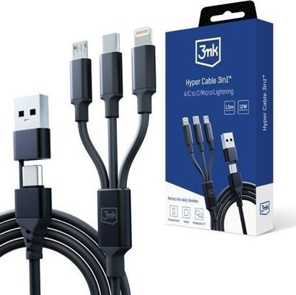 Attēls no Kabel USB 3MK USB-A + USB-C - USB-C + microUSB + Lightning 1.5 m Czarny (5903108541244)