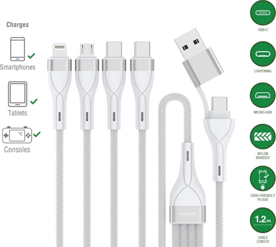 Picture of Kabel USB 4smarts USB-A + USB-C - 2x USB-C + Lightning + microUSB 1.2 m Biay (541024)