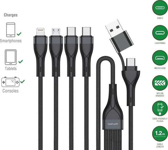 Picture of Kabel USB 4smarts USB-A + USB-C - 2x USB-C + Lightning + microUSB 1.2 m Czarny (541023)