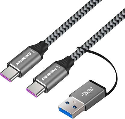Picture of Kabel USB PremiumCord USB-A + USB-C - USB-C 2 m Czarno-szary (ku31cq2)