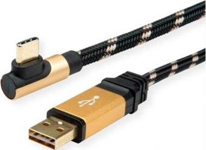 Изображение Kabelis USB2.0, TypeA > TypeC 90°, M/M,  1.8m, Roline Gold