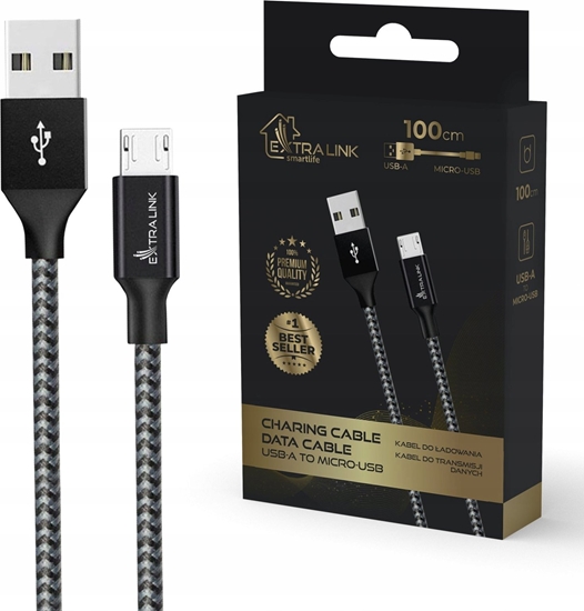 Изображение Kabel USB ExtraLink USB-A - microUSB 1 m Czarny (CABESL09)