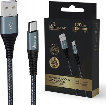 Attēls no Kabel USB ExtraLink USB-A - USB-C 1.2 m Czarny (CABESL08)