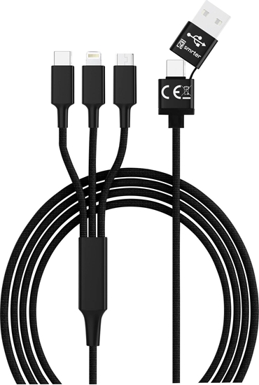 Picture of Kabel USB USB-A + USB-C - USB-C + microUSB + Lightning 1.2 m Czarny (SMRTER_HYDRA_ULT_BK)