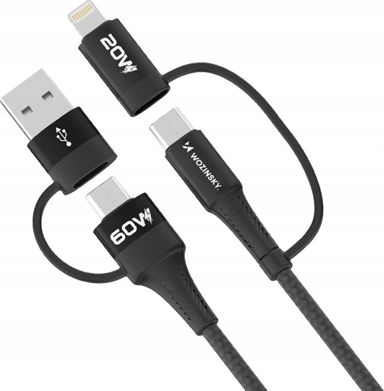 Изображение Kabel USB Wozinsky USB-A - 2x USB-C + Lightning 1 m Czarny (5907769308819)