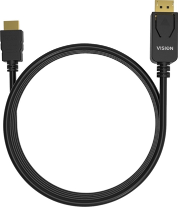Attēls no Kabel Vision VISION Professional installationstaugliches Kabel DisplayPort zu HDMI - 30 JAHRE GARANTIE - 4K 60 Hz - DP v1.3 - Gold-Steckverbinder - HDMI 2.0 unterstutzt Hotplug - DP (M) zu HDMI (M) - Aussendurchmesser 6,0 mm - 30 AWG - 1 m - Schwarz