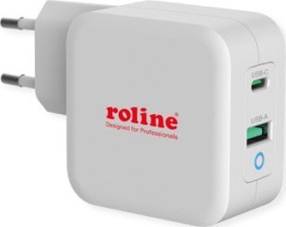 Picture of Roline USB Wall Charger Euro Plug, 2 Ports, 1x QC3.0 + 1x C (PD), 65W
