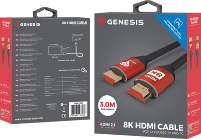 Picture of Kabelis Genesis HDMI Male - HDMI Male 3m 8K  PS4 / PS5 Red