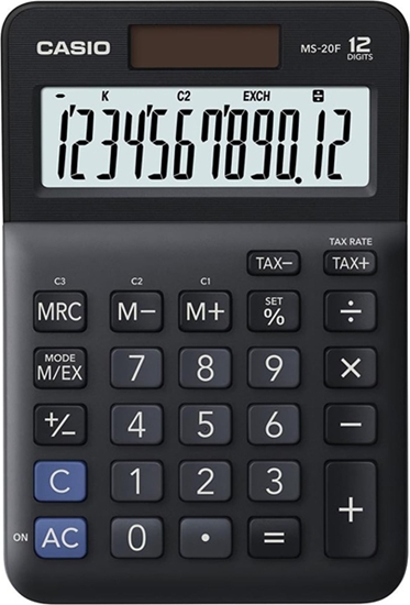 Изображение Kalkulator Casio Casio Kalkulator MS 20 F, czarna, biurkowy z obliczaniem VAT, 12 miejsc
