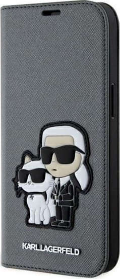 Picture of Karl Lagerfeld Etui KLBKP14SSANKCPG Apple iPhone 14 bookcase srebrny/silver Saffiano Karl & Choupette