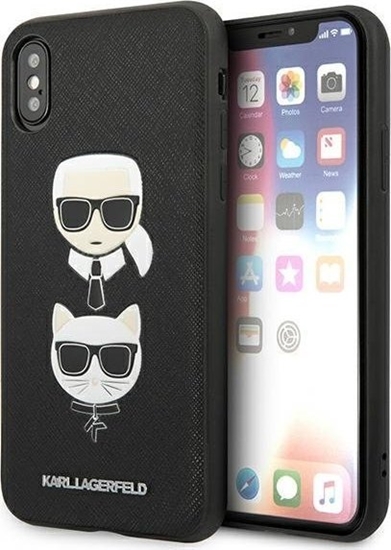 Picture of Karl Lagerfeld Etui KLHCI65SAKICKCBK Apple iPhone XS Max czarny/black hardcase Saffiano Ikonik Karl&Choupette Head