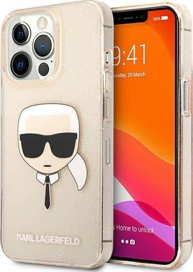 Picture of Karl Lagerfeld Etui Karl Lagerfeld KLHCP13LKHTUGLGO Apple iPhone 13 Pro zoty/gold hardcase Glitter Karl`s Head