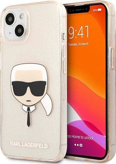 Picture of Karl Lagerfeld Etui Karl Lagerfeld KLHCP13SKHTUGLGO Apple iPhone 13 mini zoty/gold hardcase Glitter Karl`s Head