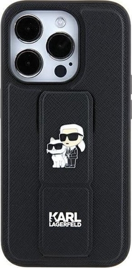 Picture of Karl Lagerfeld KLHCN61GSAKCPK iPhone 11 / Xr 6.1" czarny/black hardcase Gripstand Saffiano Karl&Choupette Pins
