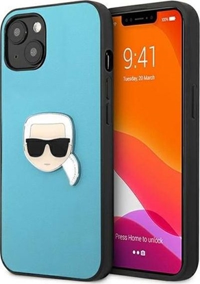 Attēls no Karl Lagerfeld KLHCP13SPKMB iPhone 13 mini 5,4" niebieski/blue hardcase Leather Ikonik Karl`s Head Metal