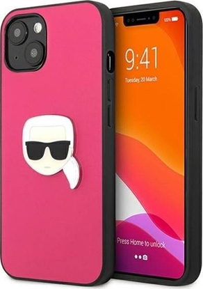 Attēls no Karl Lagerfeld KLHCP13SPKMP iPhone 13 mini 5,4" róowy/pink hardcase Leather Ikonik Karl`s Head Metal