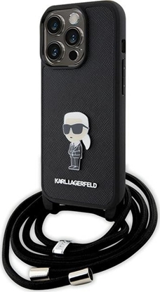 Attēls no Karl Lagerfeld Karl Lagerfeld KLHCP15LSASKNPSK iPhone 15 Pro 6.1" hardcase czarny/black Crossbody Saffiano Monogram Metal Pin Karl & Choupette