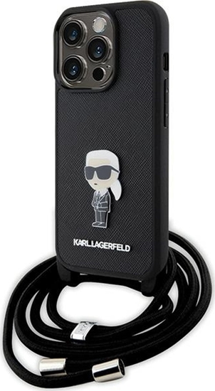 Изображение Karl Lagerfeld Karl Lagerfeld KLHCP15LSASKNPSK iPhone 15 Pro 6.1" hardcase czarny/black Crossbody Saffiano Monogram Metal Pin Karl & Choupette