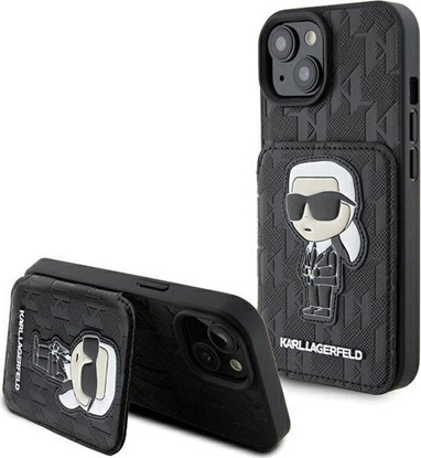 Attēls no Karl Lagerfeld KLHCP15SSAKKNSCK iPhone 15 6.1" czarny/black hardcase Saffiano Cardslots and Stand Monogram Ikonik Patch