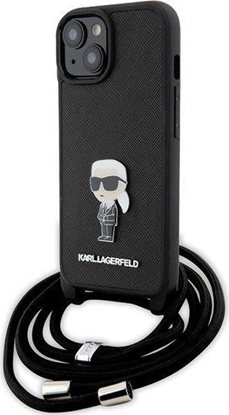 Attēls no Karl Lagerfeld KLHCP15SSASKNPSK iPhone 15 6.1" hardcase czarny/black Crossbody Saffiano Monogram Metal Pin Karl & Choupette