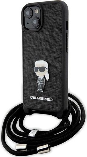 Picture of Karl Lagerfeld KLHCP15SSASKNPSK iPhone 15 6.1" hardcase czarny/black Crossbody Saffiano Monogram Metal Pin Karl & Choupette