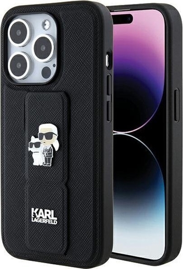 Изображение Karl Lagerfeld KLHCP15XGSAKCPK iPhone 15 Pro Max 6.7" czarny/black hardcase Gripstand Saffiano Karl&Choupette Pins