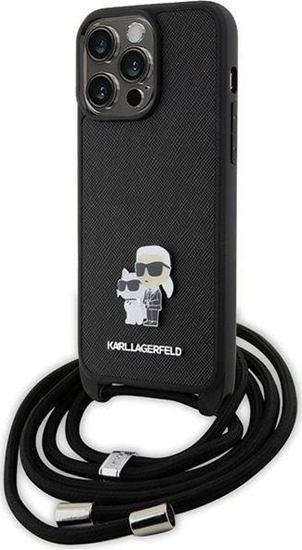 Picture of Karl Lagerfeld KLHCP15XSAKCPSK iPhone 15 Pro Max 6.7" hardcase czarny/black Crossbody Saffiano Metal Pin Karl & Choupette