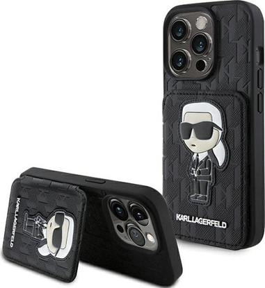 Attēls no Karl Lagerfeld KLHCP15XSAKKNSCK iPhone 15 Pro Max 6.7" czarny/black hardcase Saffiano Cardslots and Stand Monogram Ikonik Patch