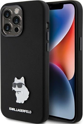 Attēls no Karl Lagerfeld Karl Lagerfeld KLHCP15XSMHCNPK iPhone 15 Pro Max 6.7" czarny/black Silicone Choupette Metal Pin