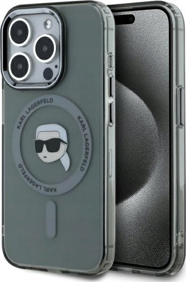 Picture of Karl Lagerfeld IML Karl Head Metal Frame MagSafe Case for iPhone 15 Pro Max / black